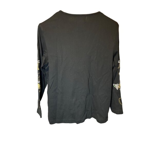 Designers Studio Black Holiday Bells Embroidered T Shirt Sz L - Picture 4 of 8